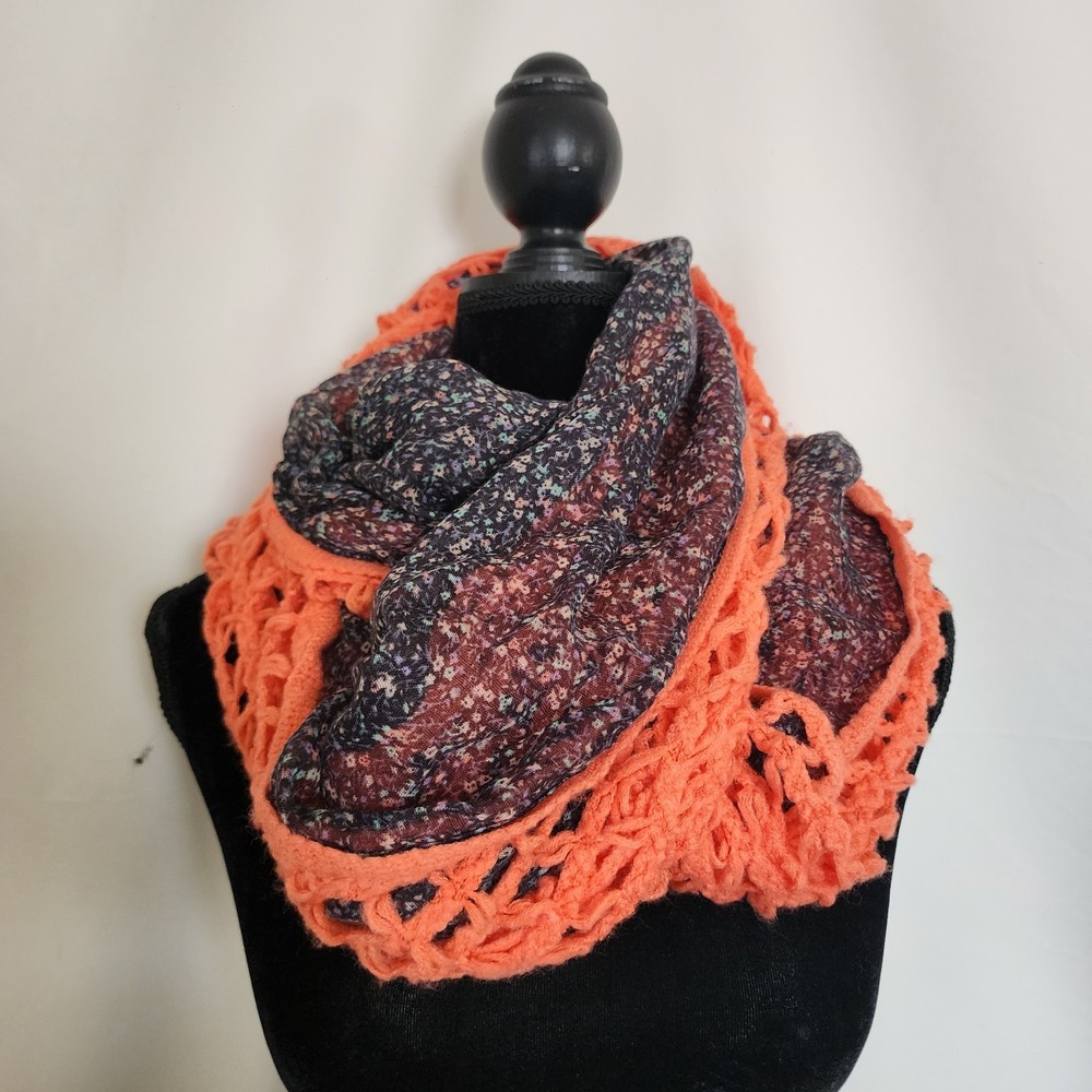 Y2K Urban Outfitters Kimchi Blue Infinity Scarf Crochet Knit Floral Neon Orange